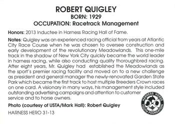 2013 Harness Heroes #31 Robert Quigley Back
